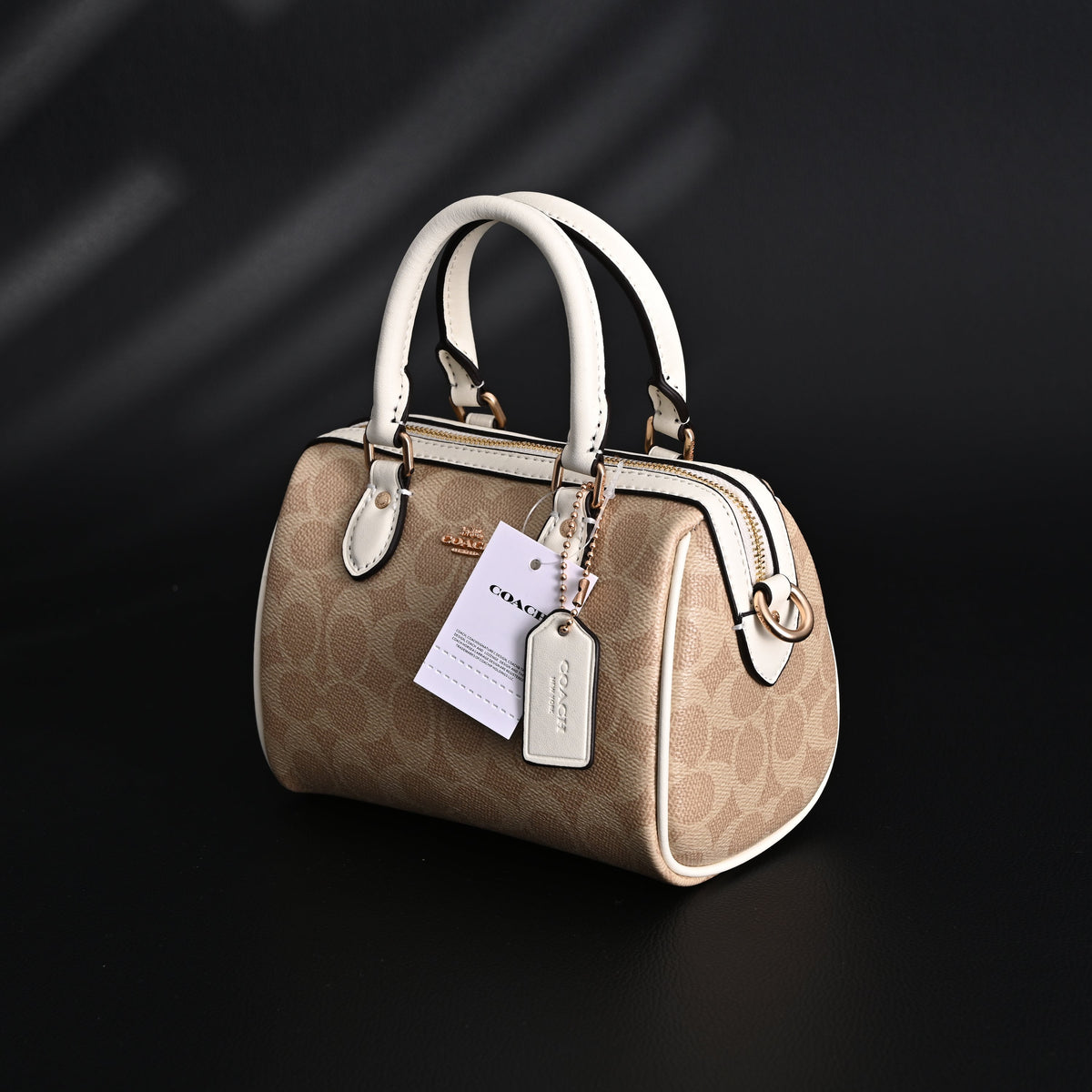 Coach Rowan Satchel ¨C Signature Canvas Top Handle Bag with Crossbody Strap (Khaki/Chalk)
