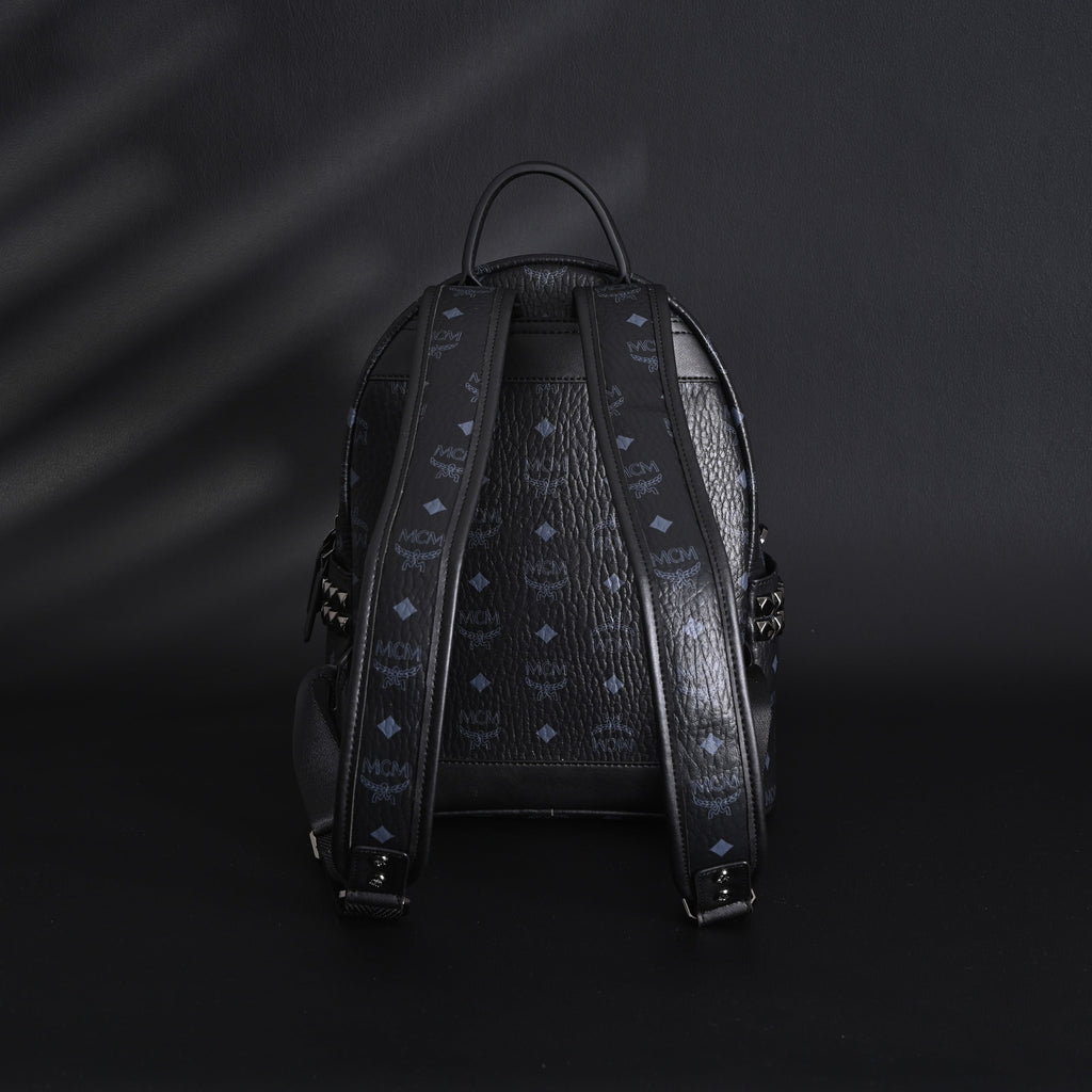 MCM Stark Visetos Medium Backpack ¨C Black Monogram with Studded Detailing