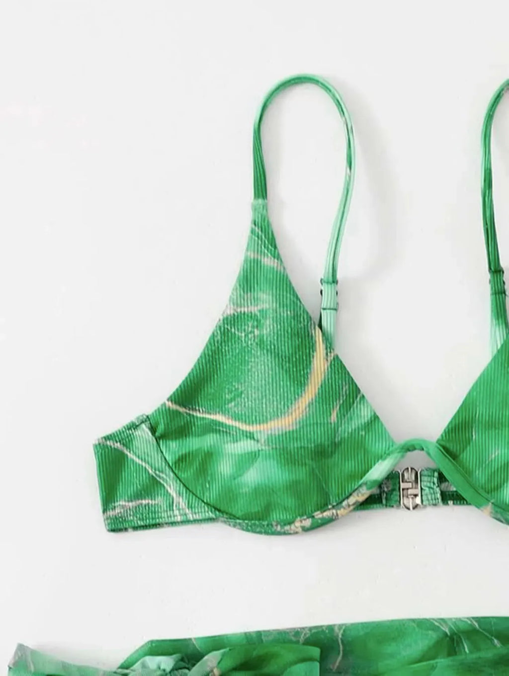 Women's Marble Print Bikini Set â€?3-Piece Bra, Panties & Cover-Up Skirt
