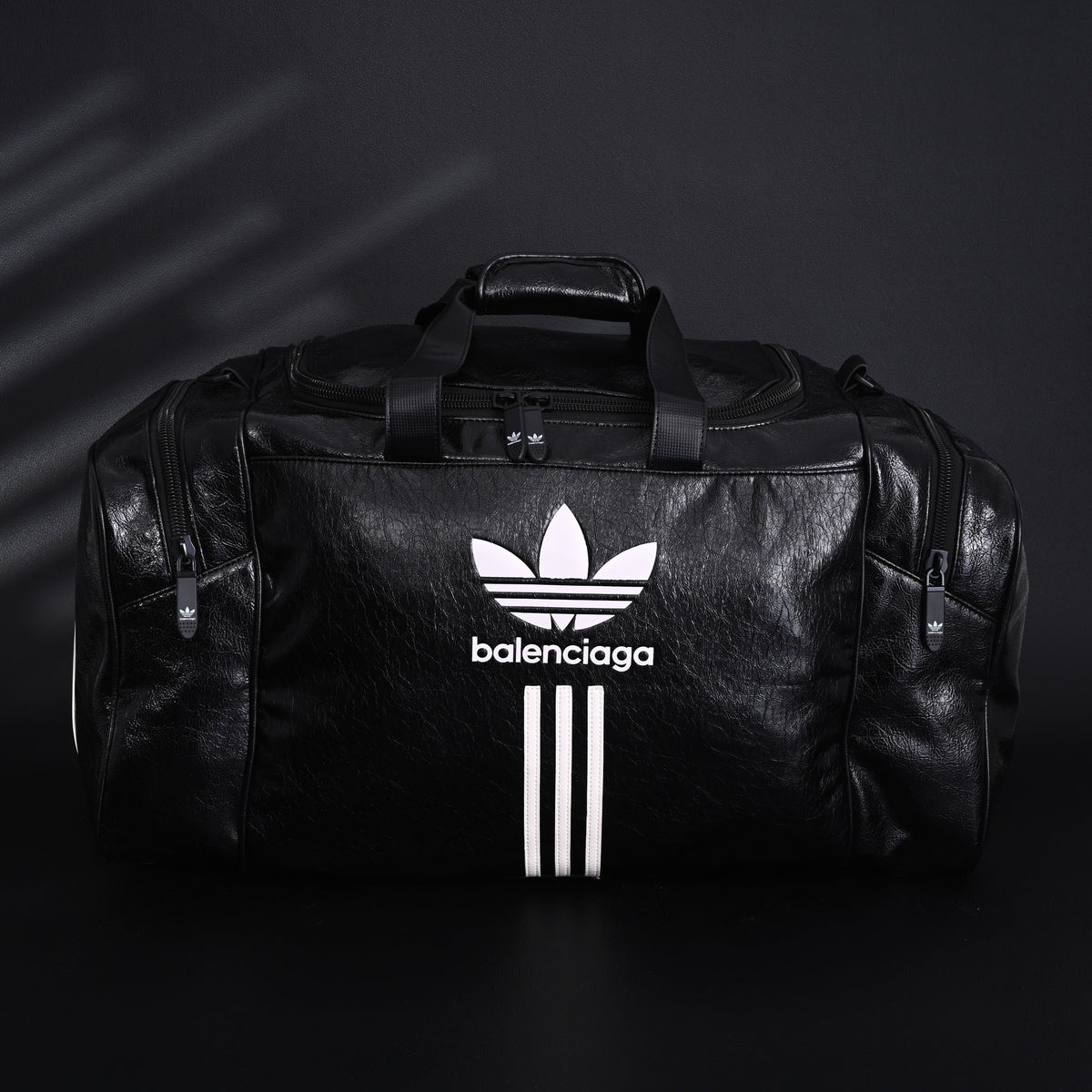 Balenciaga x adidas Large Duffel Travel Bag ¨C Black with Trefoil Logo and Triple Stripes