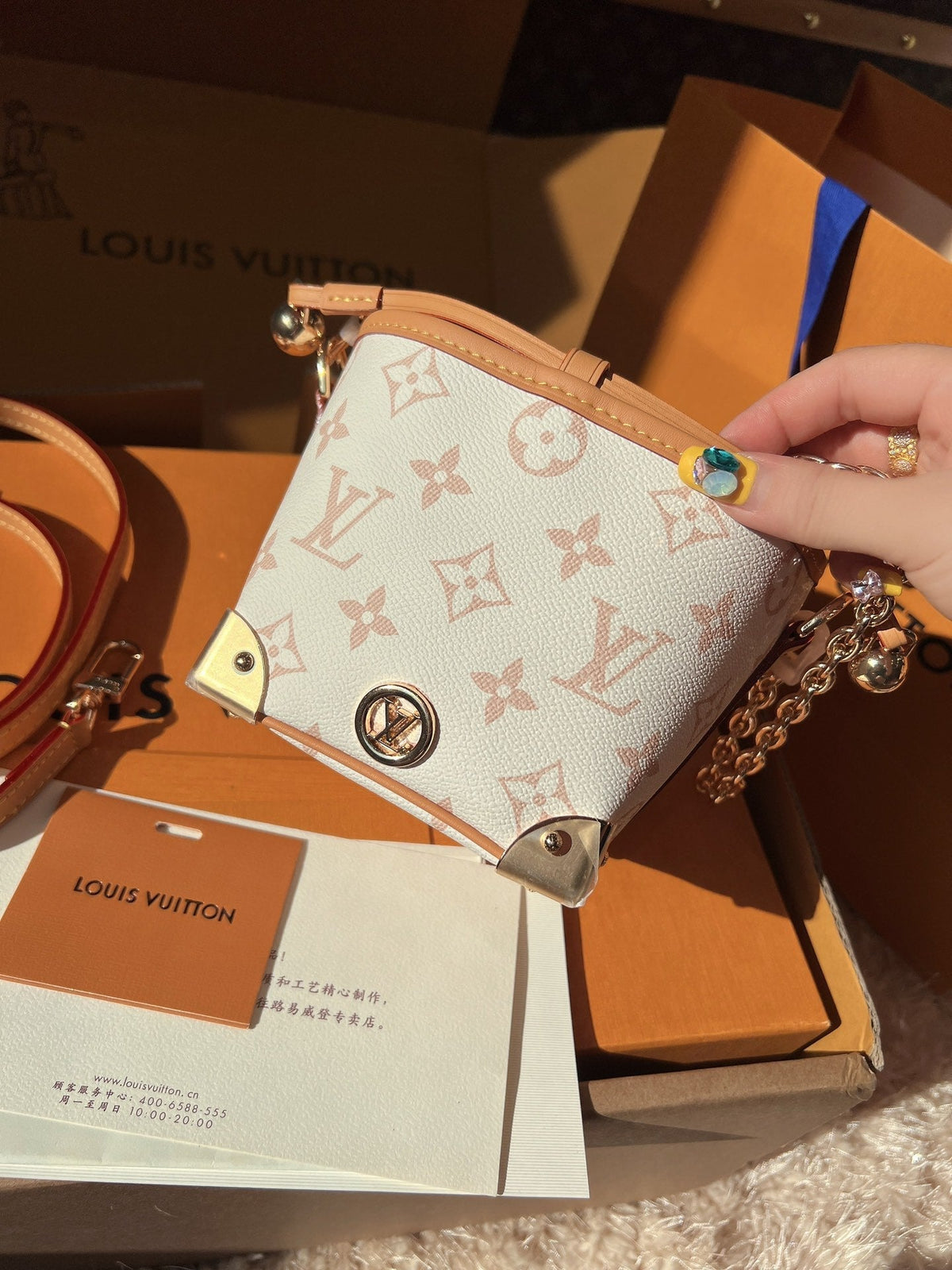 LV Nano No¨¦ Monogram Canvas Mini Bucket Shoulder Bag with Chain Strap and Leather Trim (11.5 x 12 x 11.5) cm