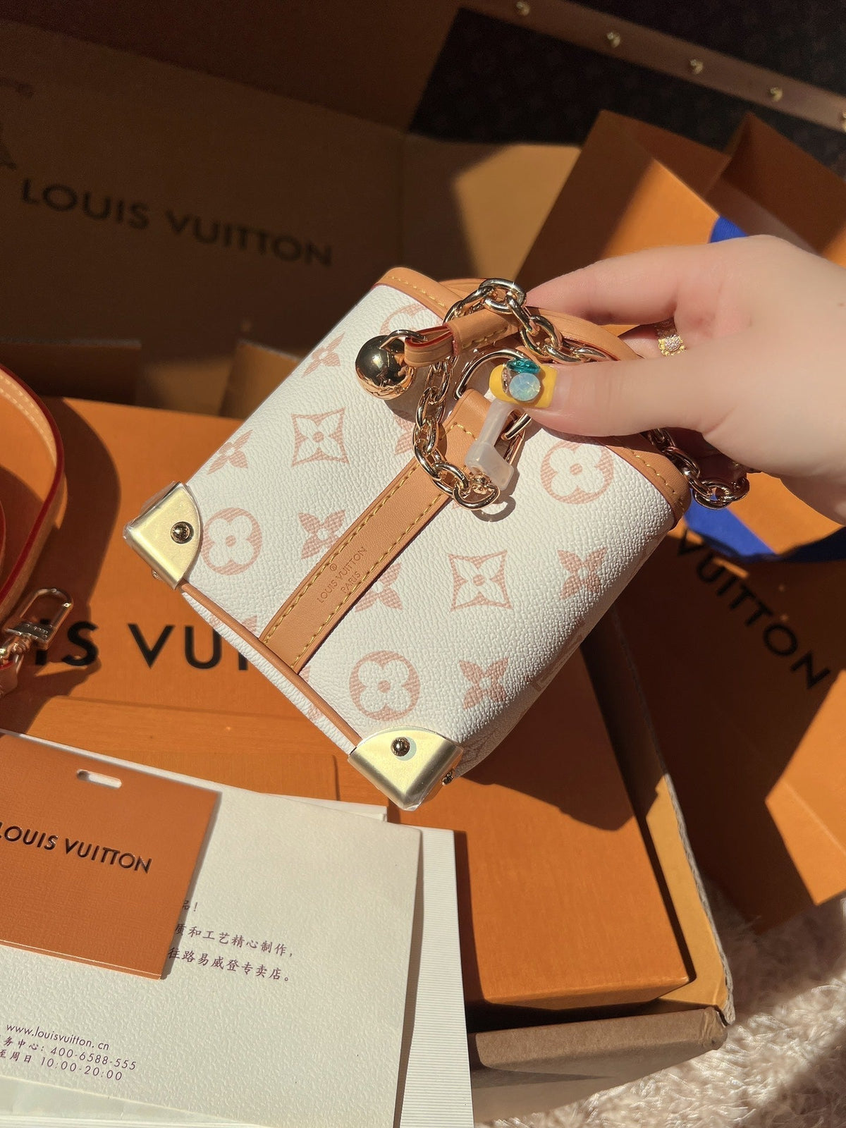 LV Nano No¨¦ Monogram Canvas Mini Bucket Shoulder Bag with Chain Strap and Leather Trim (11.5 x 12 x 11.5) cm