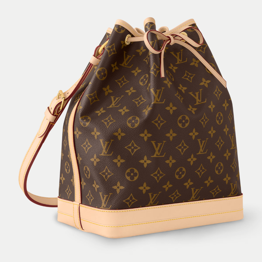 LV No¨¦ Monogram Canvas Bucket Shoulder Bag with Leather Trim and Drawstring Closure (27.5 x 36 x 20) cm