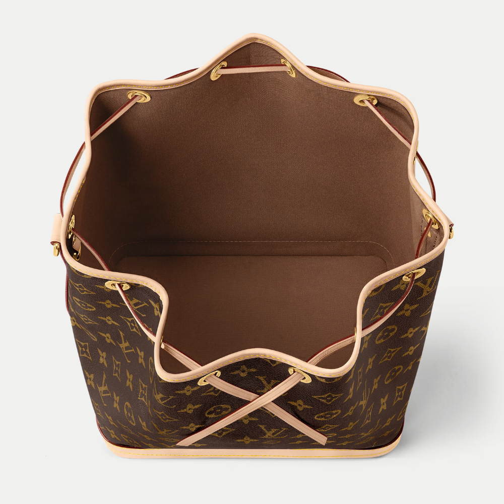 LV No¨¦ Monogram Canvas Bucket Shoulder Bag with Leather Trim and Drawstring Closure (27.5 x 36 x 20) cm