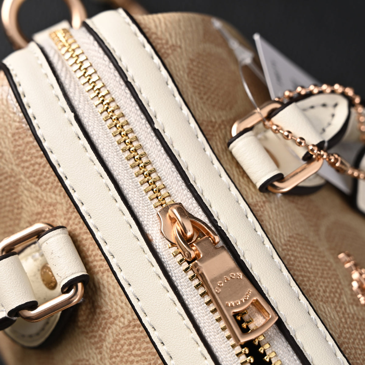 Coach Rowan Satchel ¨C Signature Canvas Top Handle Bag with Crossbody Strap (Khaki/Chalk)