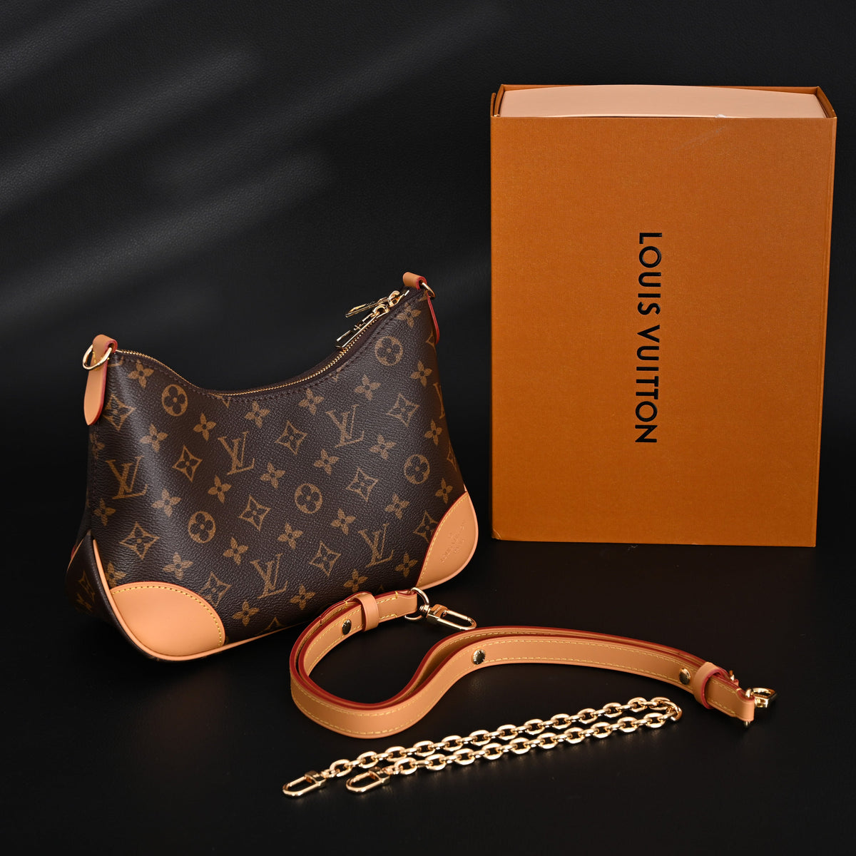 Louis Vuitton Boulogne Monogram Canvas Shoulder Bag ¨C Classic Brown with Vachetta Leather Trim (M45832)