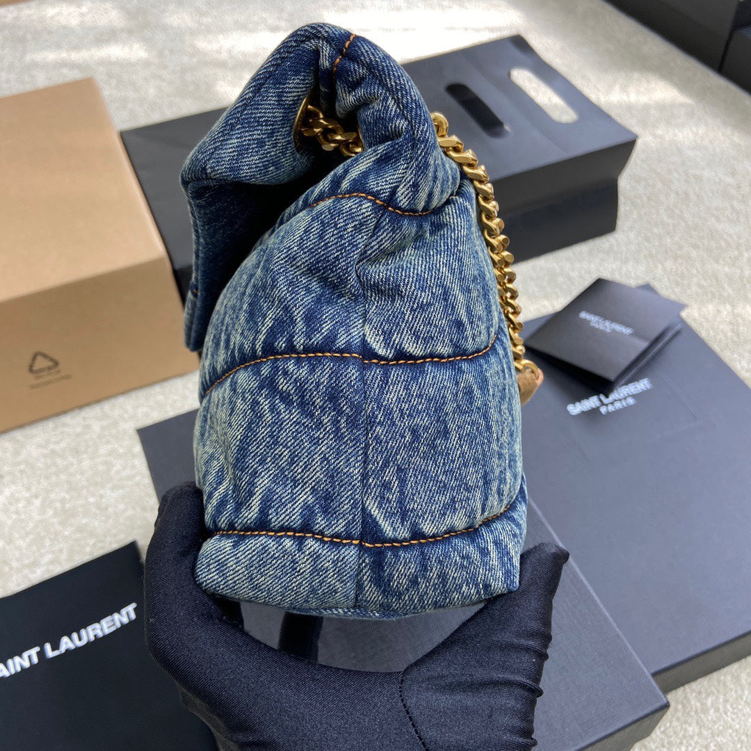 YSL Puffer Denim Bag - 29?¨¢17?¨¢11cm