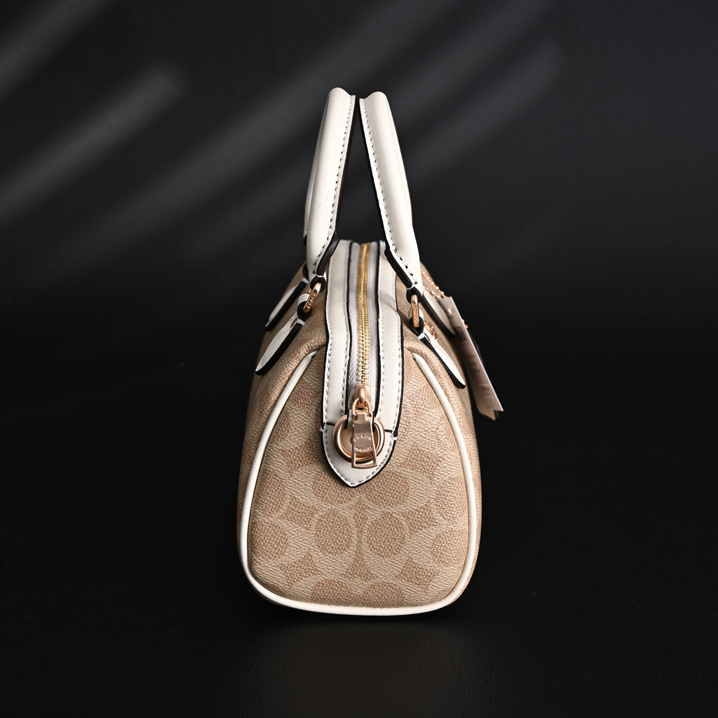 Coach Rowan Satchel ¨C Signature Canvas Top Handle Bag with Crossbody Strap (Khaki/Chalk)