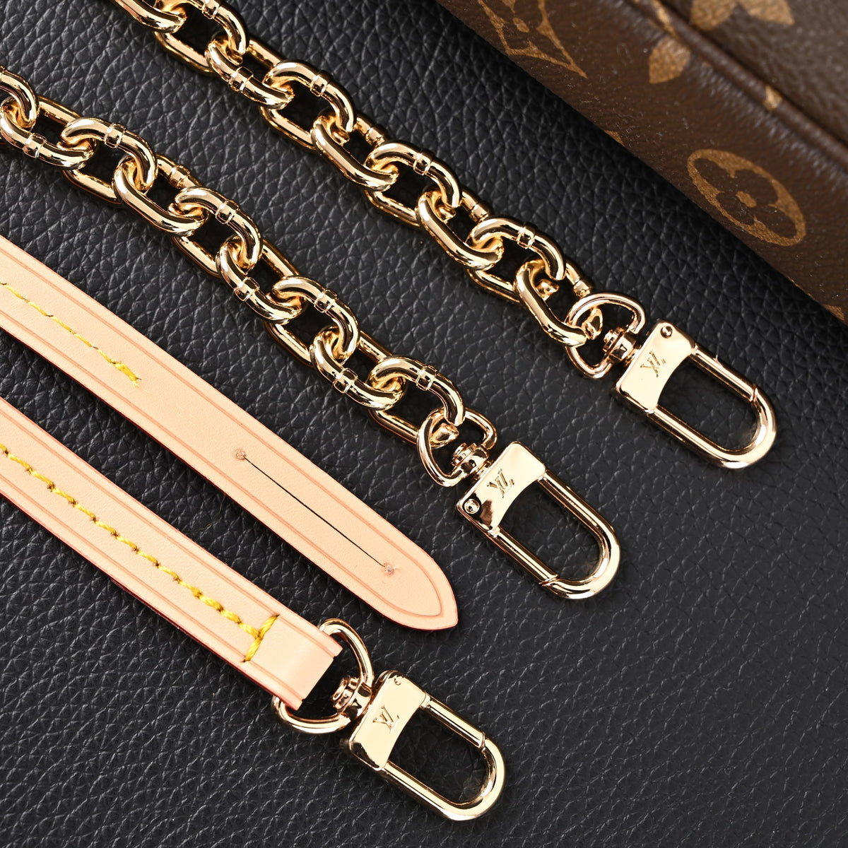 Louis Vuitton Pochette Accessoires Monogram Canvas Clutch Bag ¨C Brown with Gold Chain (M82766)
