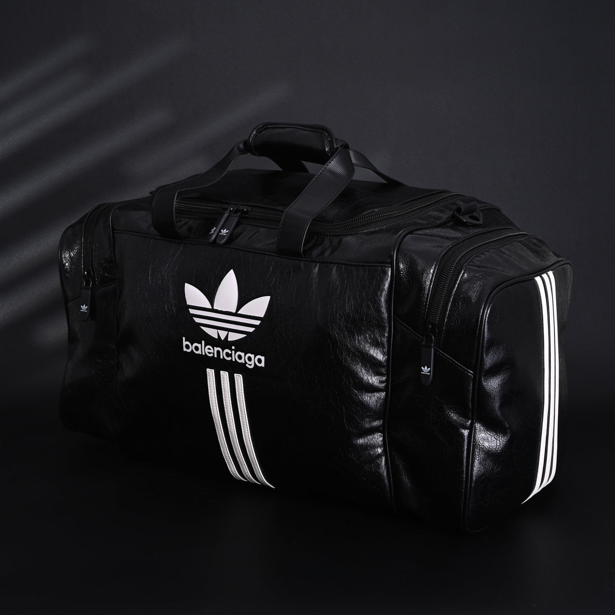 Balenciaga x adidas Large Duffel Travel Bag ¨C Black with Trefoil Logo and Triple Stripes