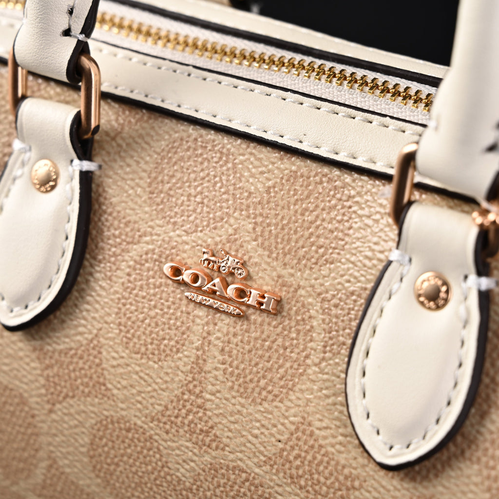 Coach Rowan Satchel ¨C Signature Canvas Top Handle Bag with Crossbody Strap (Khaki/Chalk)