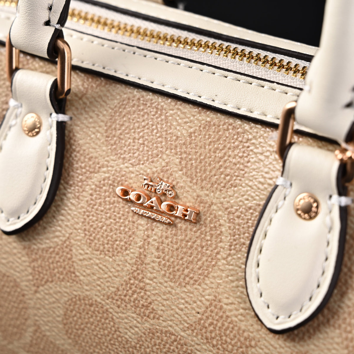 Coach Rowan Satchel ¨C Signature Canvas Top Handle Bag with Crossbody Strap (Khaki/Chalk)