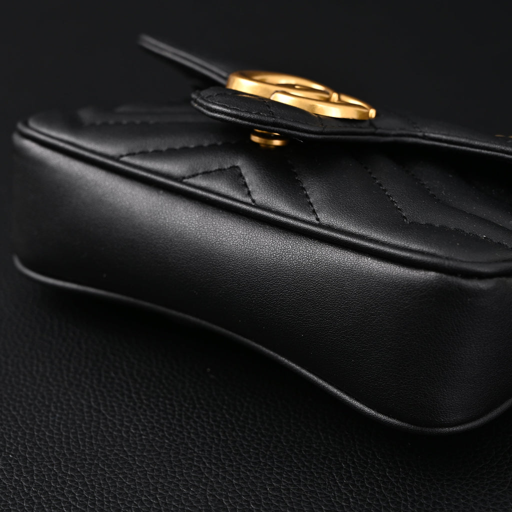 Gucci GG Marmont Matelass¨¦ Mini Shoulder Bag ¨C Black Leather with Gold Chain