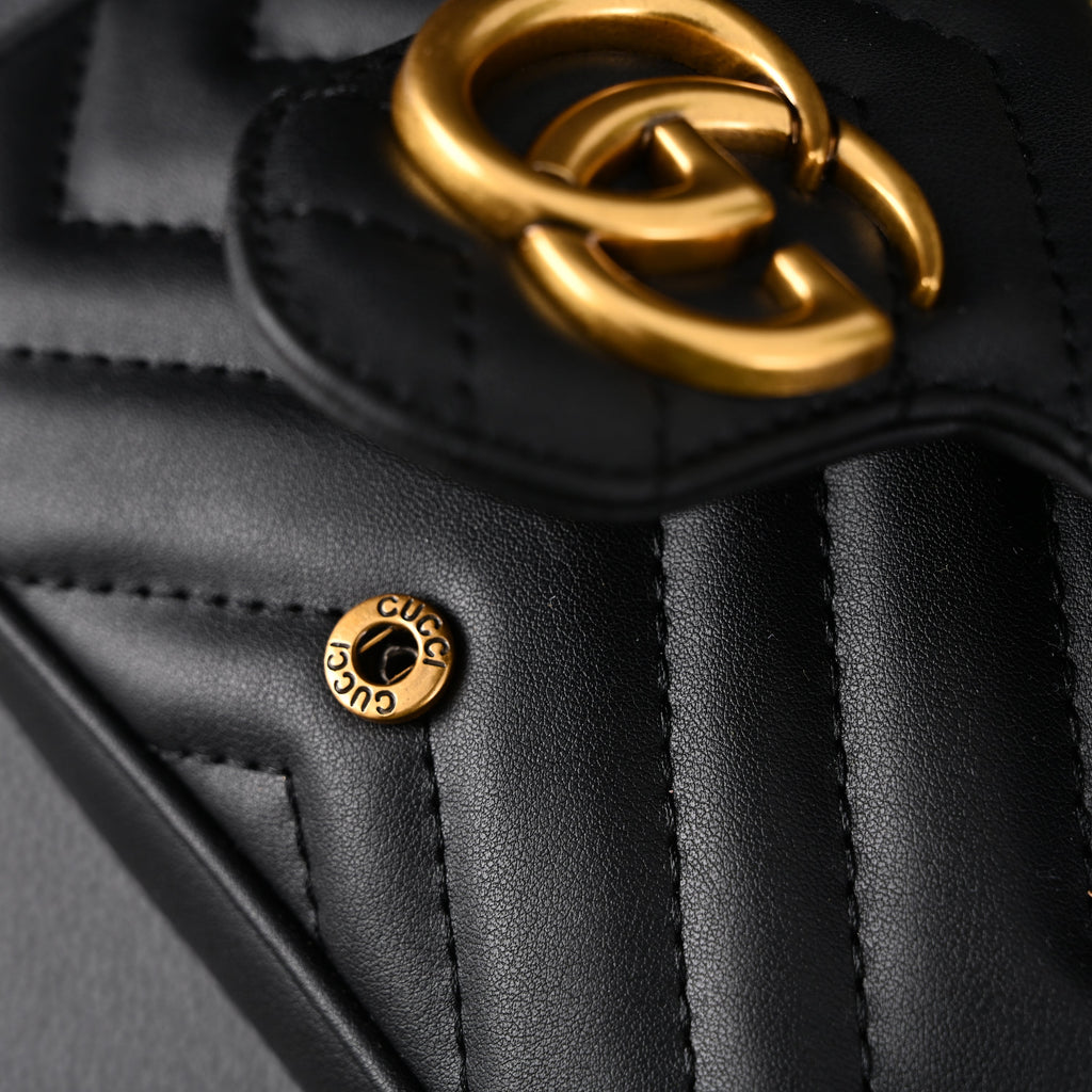 Gucci GG Marmont Matelass¨¦ Mini Shoulder Bag ¨C Black Leather with Gold Chain
