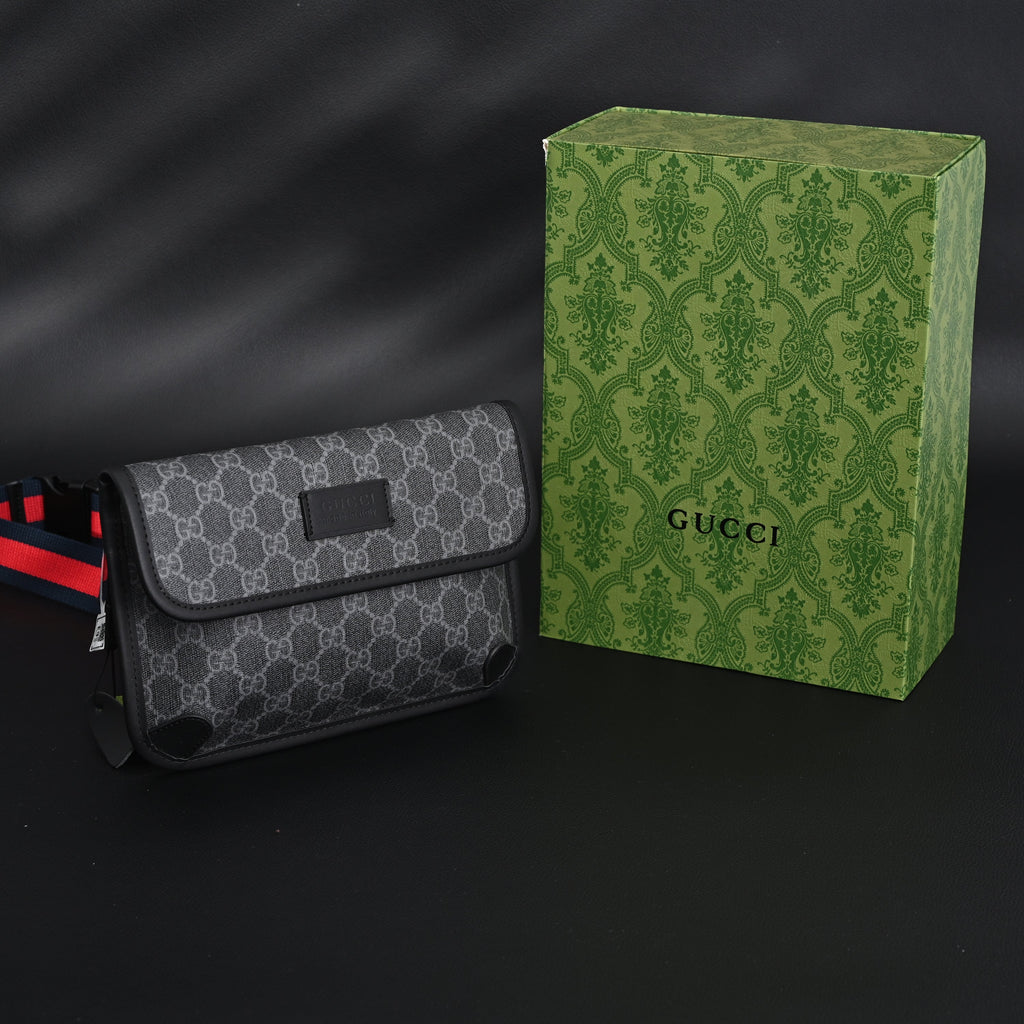 Gucci Ophidia GG Supreme Belt Bag ¨C Black/Grey with Web Strap
