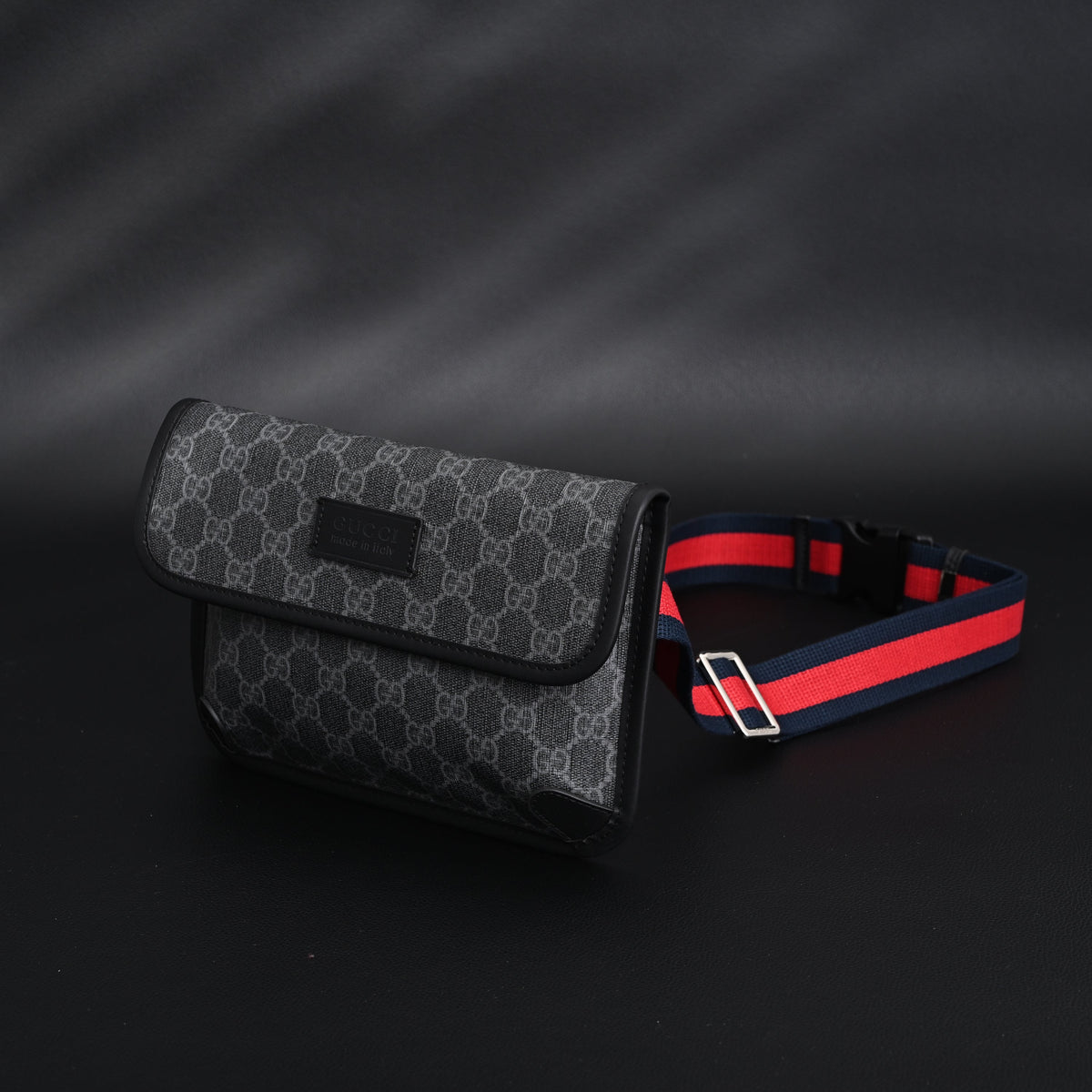 Gucci Ophidia GG Supreme Belt Bag ¨C Black/Grey with Web Strap
