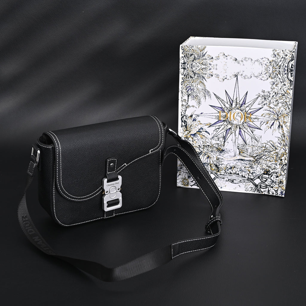 Dior Saddle Crossbody Bag ¨C Black Grained Calfskin with Silver-Tone Hardware