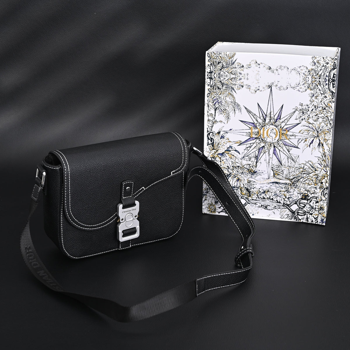 Dior Saddle Crossbody Bag ¨C Black Grained Calfskin with Silver-Tone Hardware