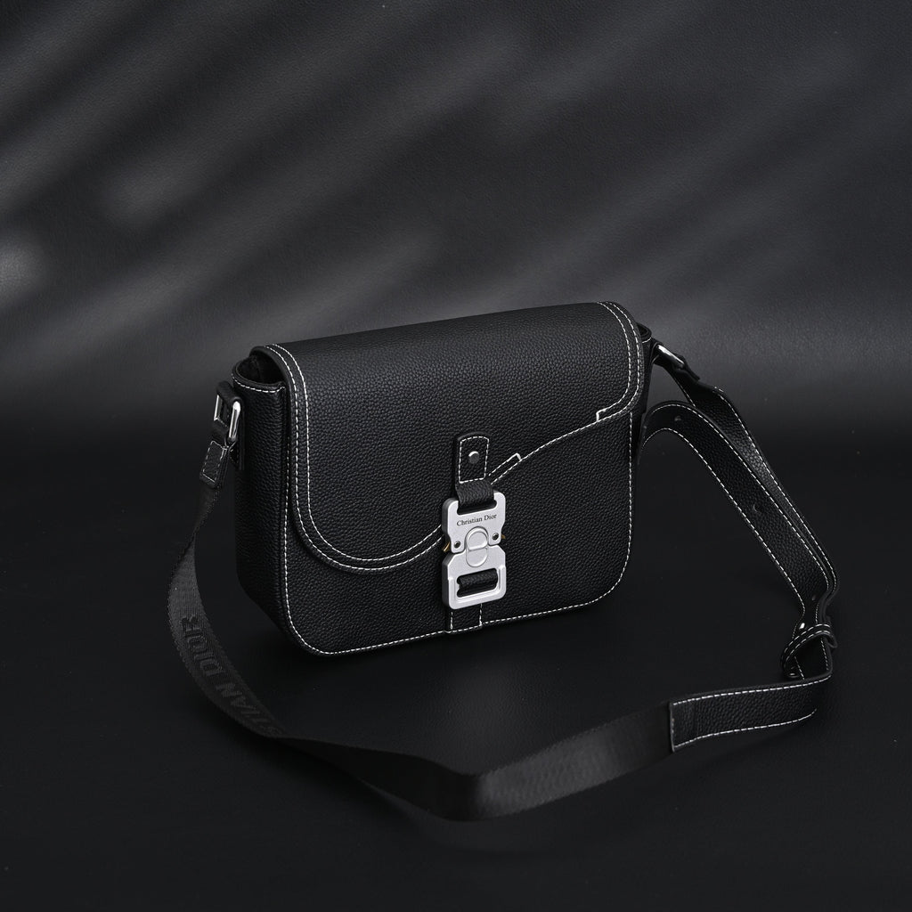 Dior Saddle Crossbody Bag ¨C Black Grained Calfskin with Silver-Tone Hardware