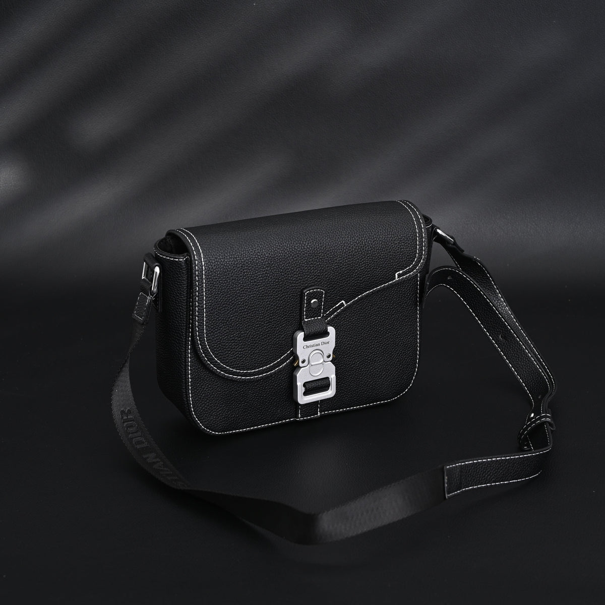 Dior Saddle Crossbody Bag ¨C Black Grained Calfskin with Silver-Tone Hardware