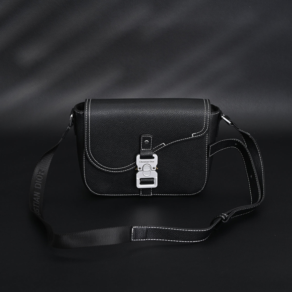 Dior Saddle Crossbody Bag ¨C Black Grained Calfskin with Silver-Tone Hardware