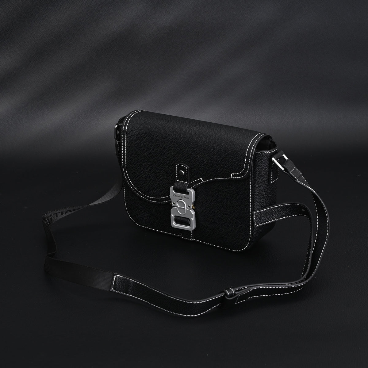 Dior Saddle Crossbody Bag ¨C Black Grained Calfskin with Silver-Tone Hardware