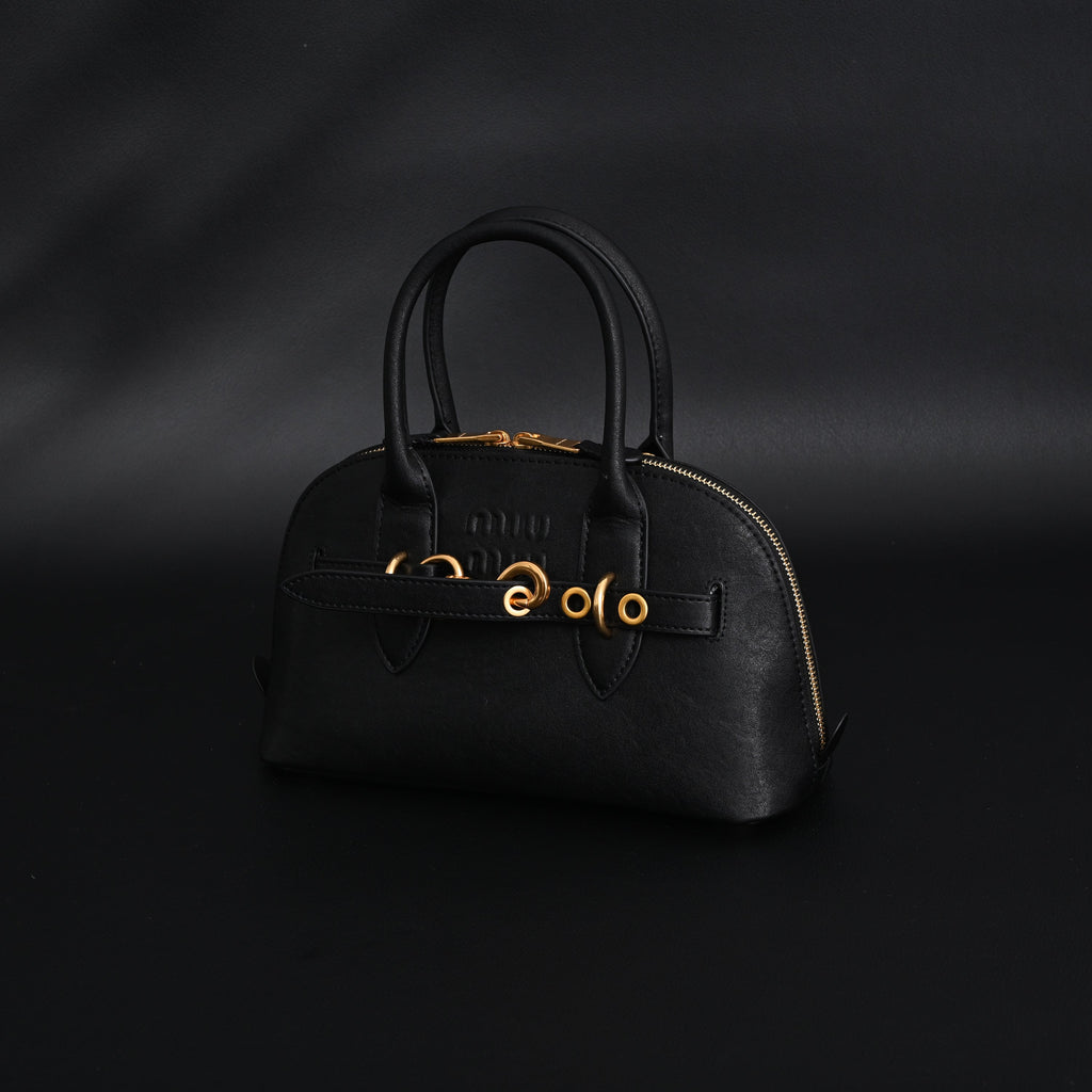 Miu Miu Black Leather Satchel Bag ¨C Medium Structured Tote