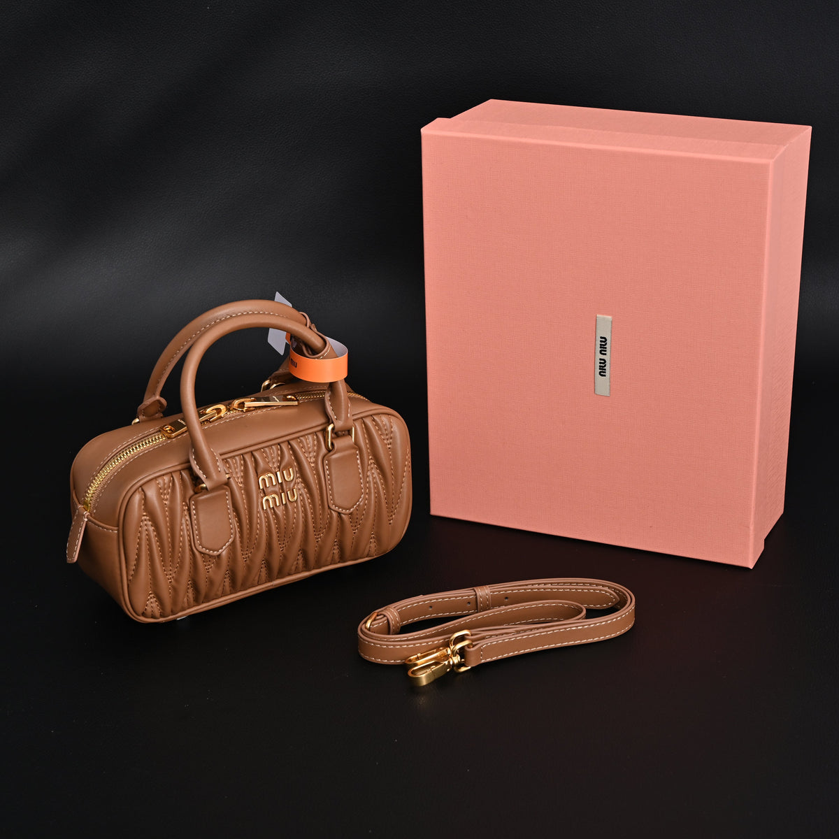 Miu Miu Matelass¨¦ Leather Top Handle Bag ¨C Caramel Brown