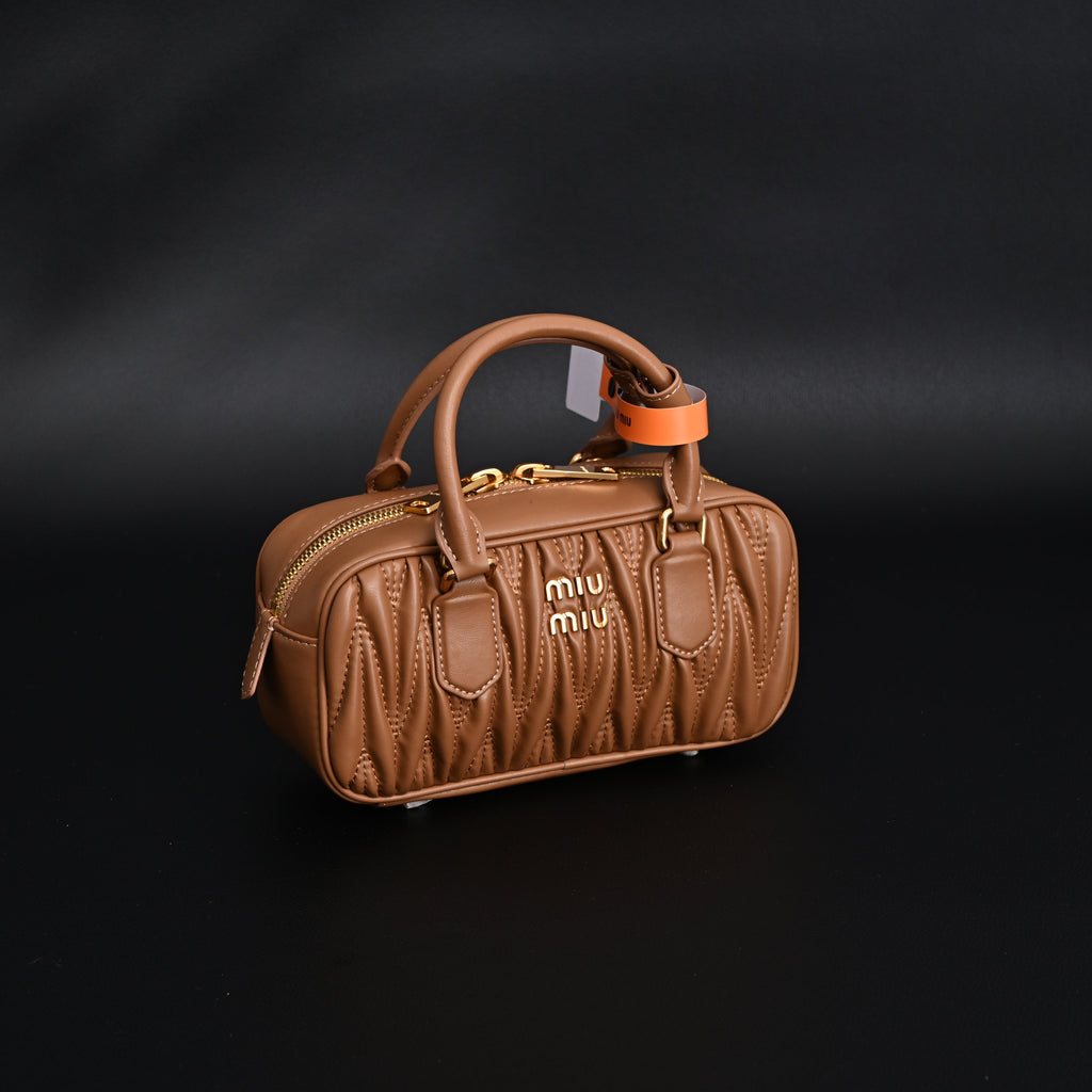 Miu Miu Matelass¨¦ Leather Top Handle Bag ¨C Caramel Brown