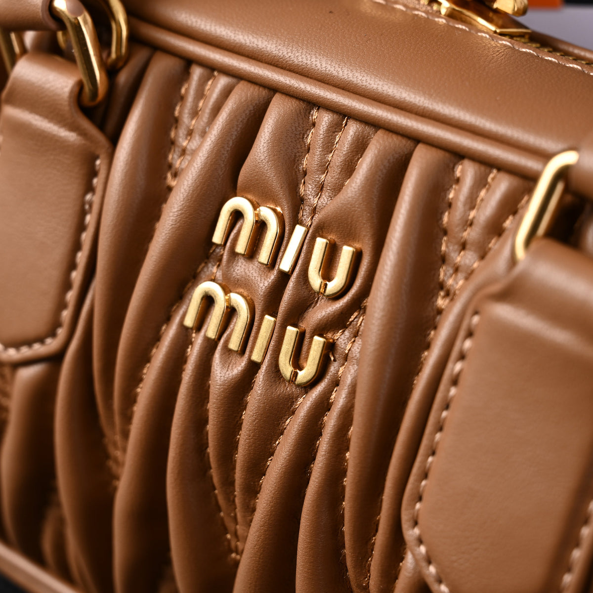 Miu Miu Matelass¨¦ Leather Top Handle Bag ¨C Caramel Brown