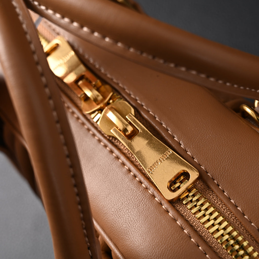Miu Miu Matelass¨¦ Leather Top Handle Bag ¨C Caramel Brown