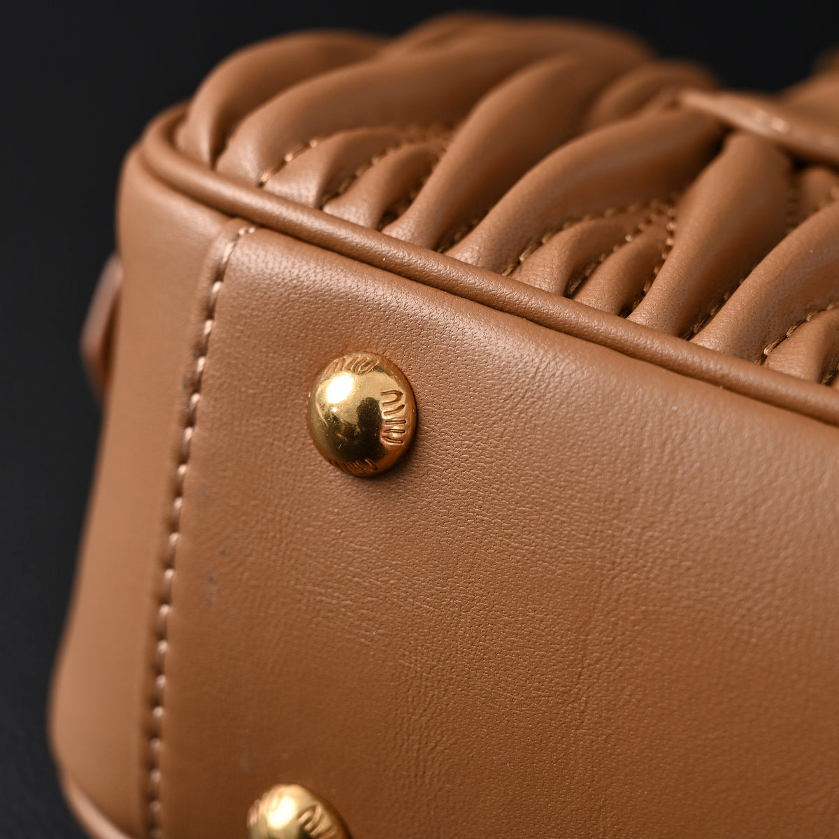 Miu Miu Matelass¨¦ Leather Top Handle Bag ¨C Caramel Brown
