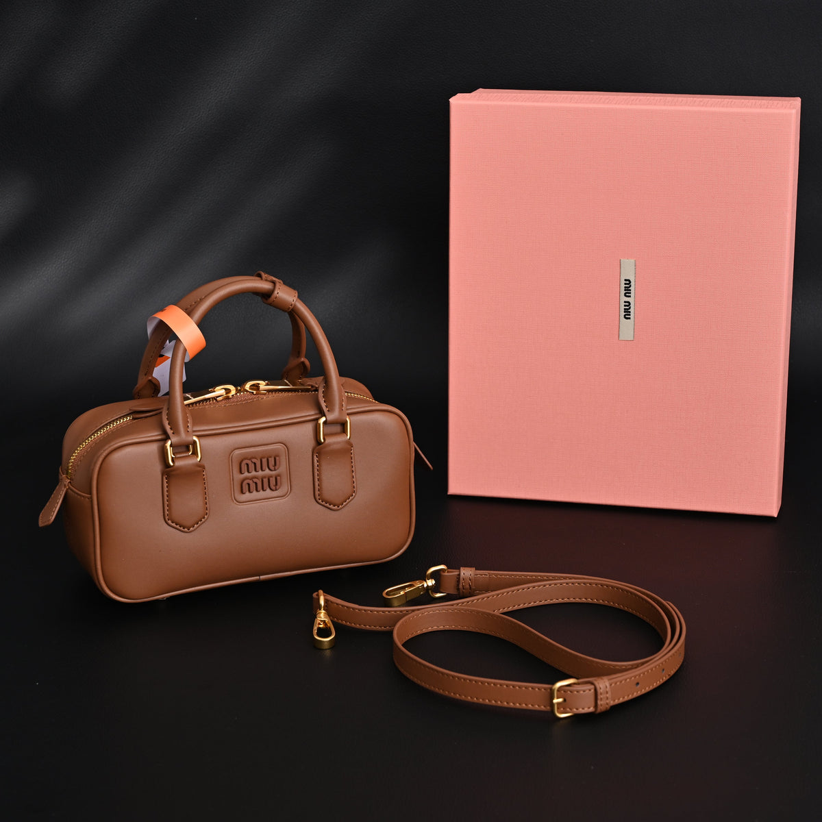 Miu Miu Leather Top Handle Satchel ¨C Caramel Brown