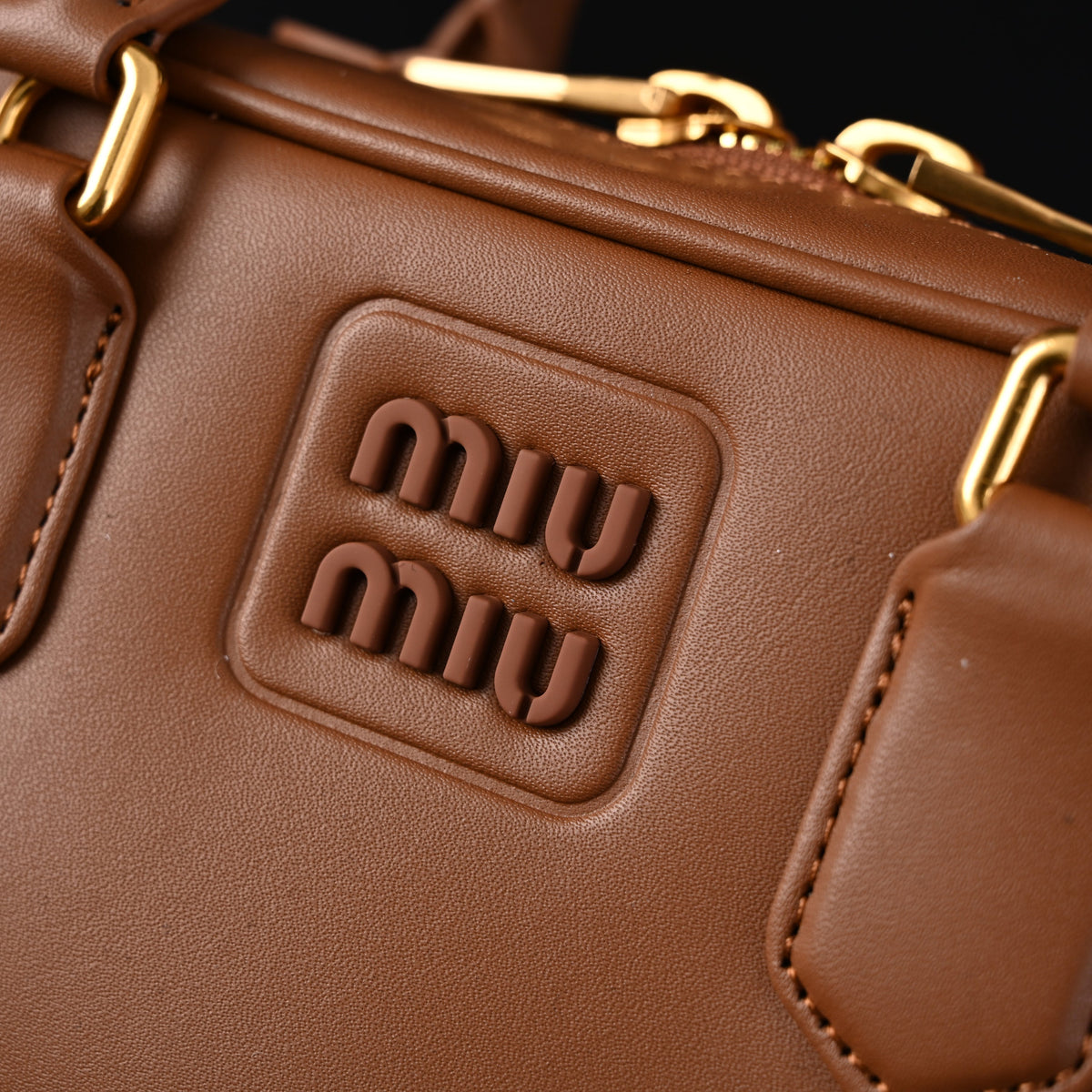 Miu Miu Leather Top Handle Satchel ¨C Caramel Brown