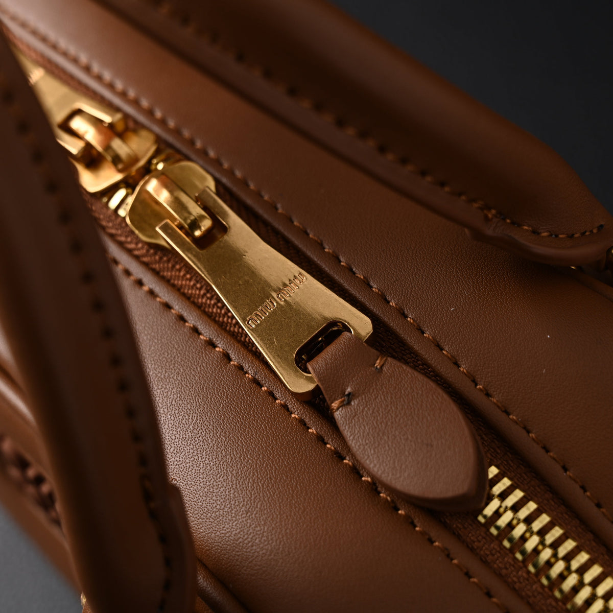 Miu Miu Leather Top Handle Satchel ¨C Caramel Brown