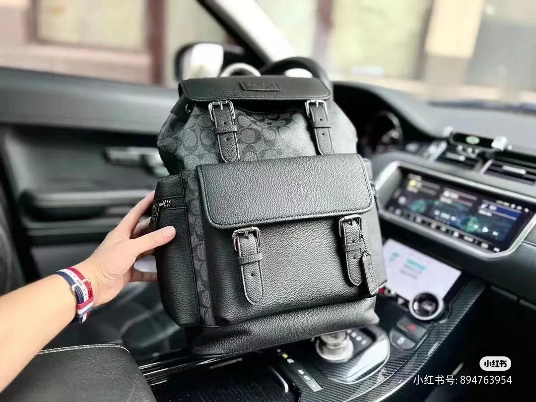Coach Men¡¯s Leather Backpack ¨C Black Signature Canvas
