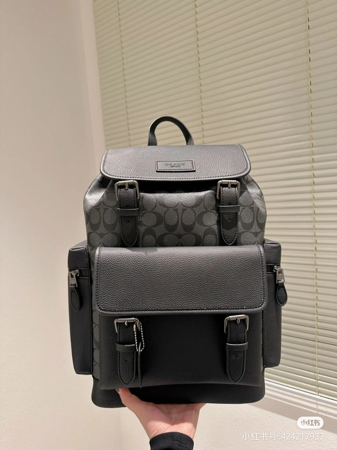 Coach Men¡¯s Leather Backpack ¨C Black Signature Canvas