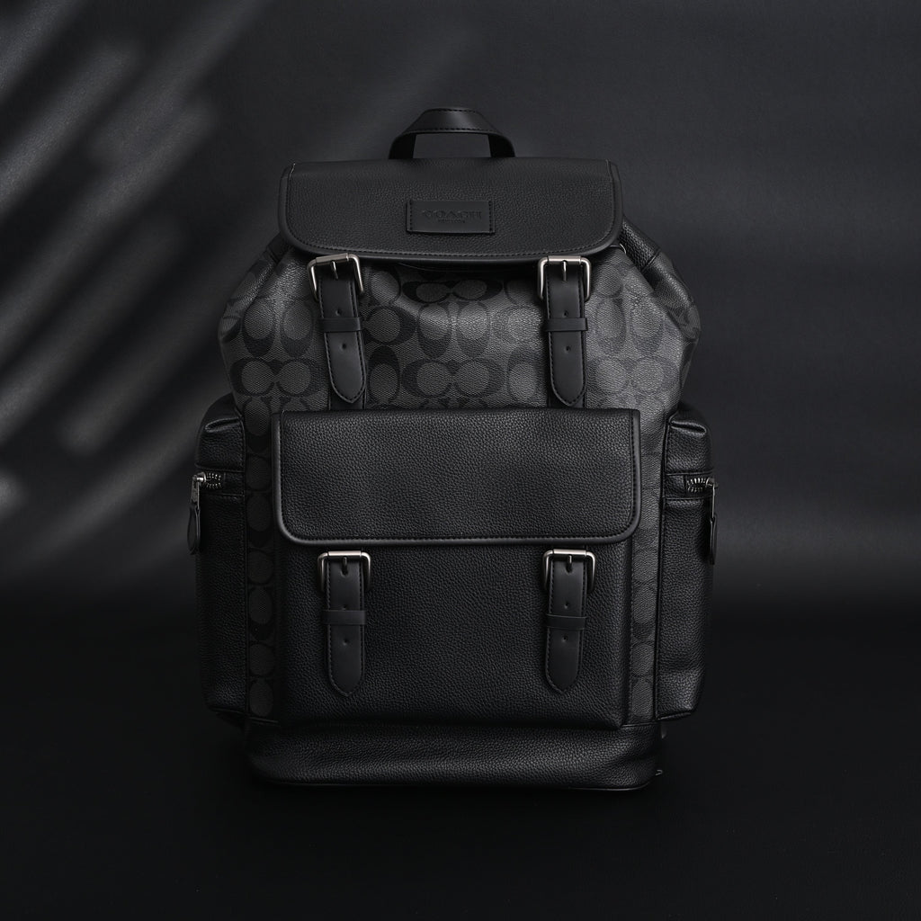 Coach Men¡¯s Leather Backpack ¨C Black Signature Canvas