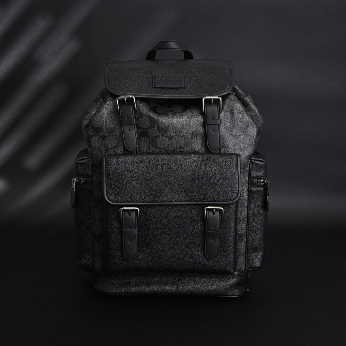 Coach Men¡¯s Leather Backpack ¨C Black Signature Canvas
