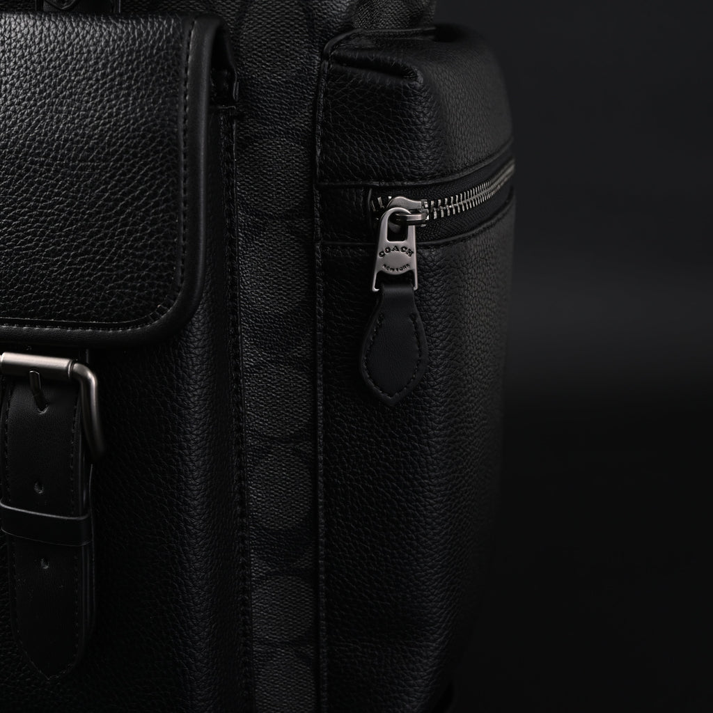 Coach Men¡¯s Leather Backpack ¨C Black Signature Canvas