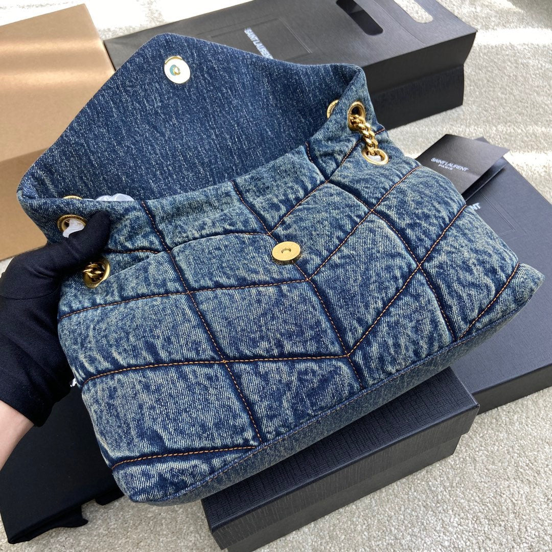 YSL Puffer Denim Bag - 29?¨¢17?¨¢11cm