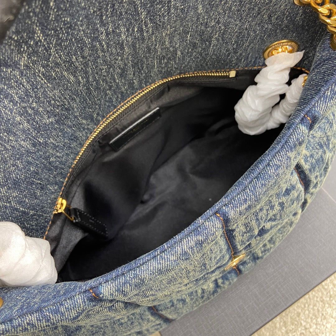 YSL Puffer Denim Bag - 29?¨¢17?¨¢11cm
