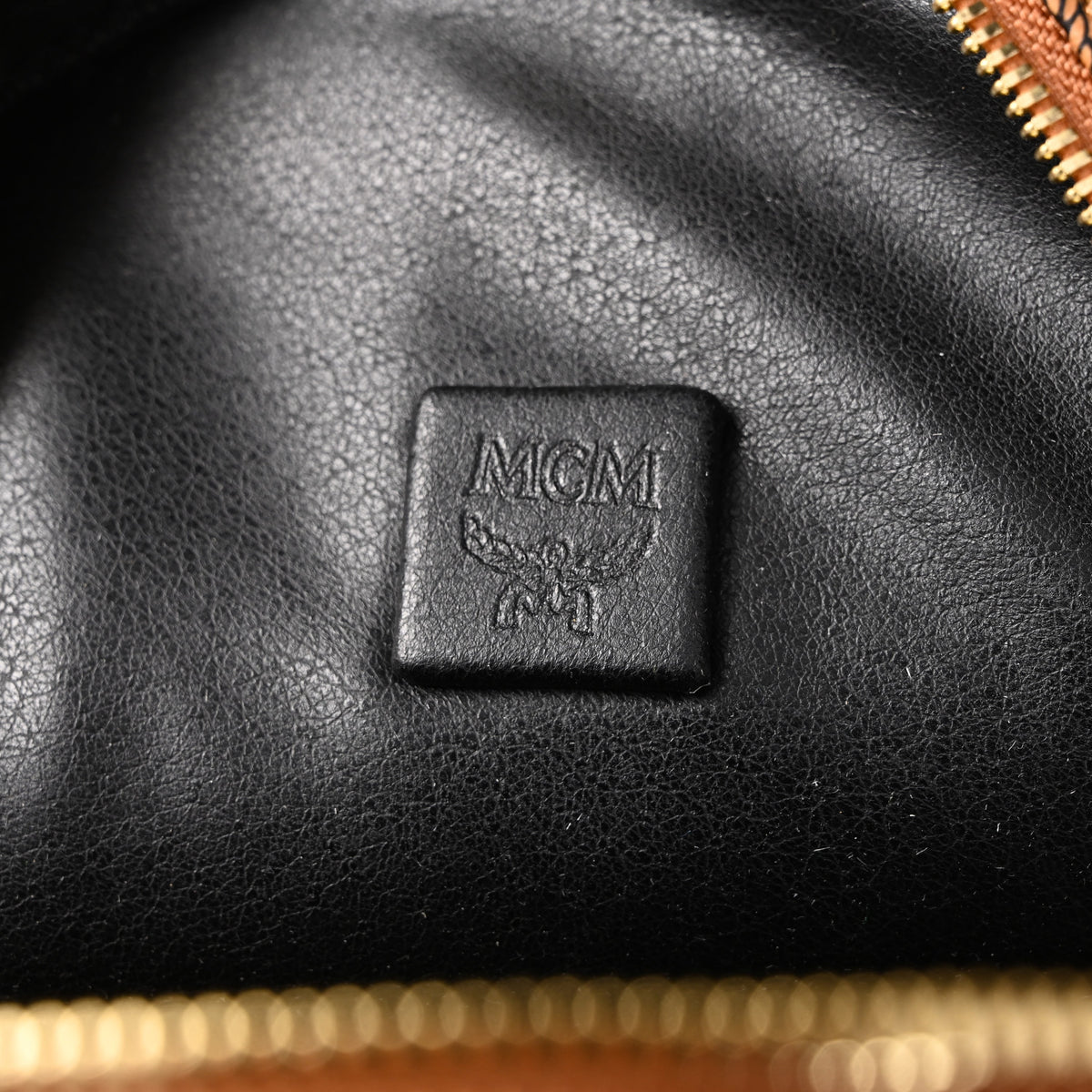 MCM Stark Visetos Medium Backpack ¨C Cognac Monogram with Gold-Tone Studs