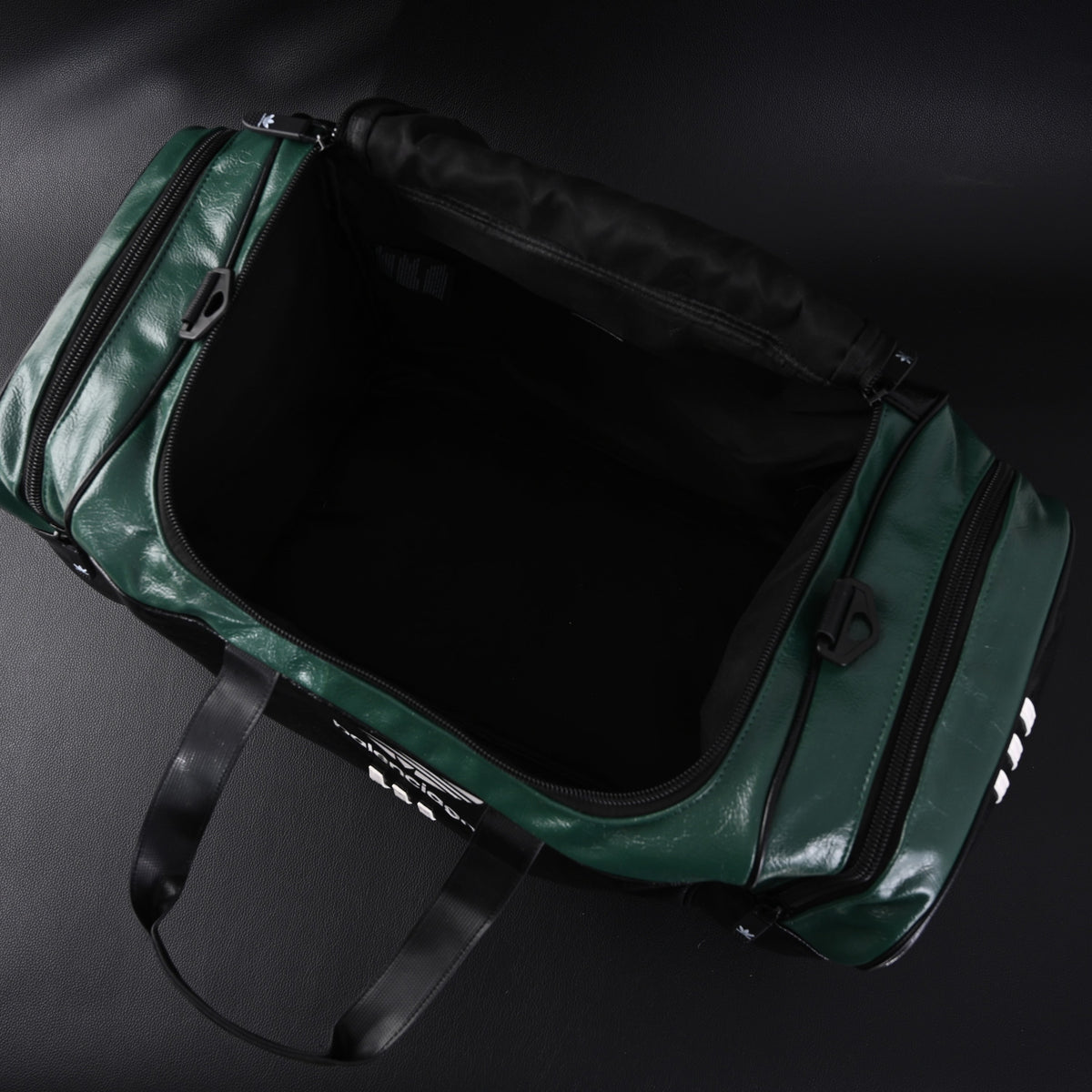 Balenciaga x adidas Large Duffel Travel Bag ¨C Black & Green with Trefoil Logo and Triple Stripes
