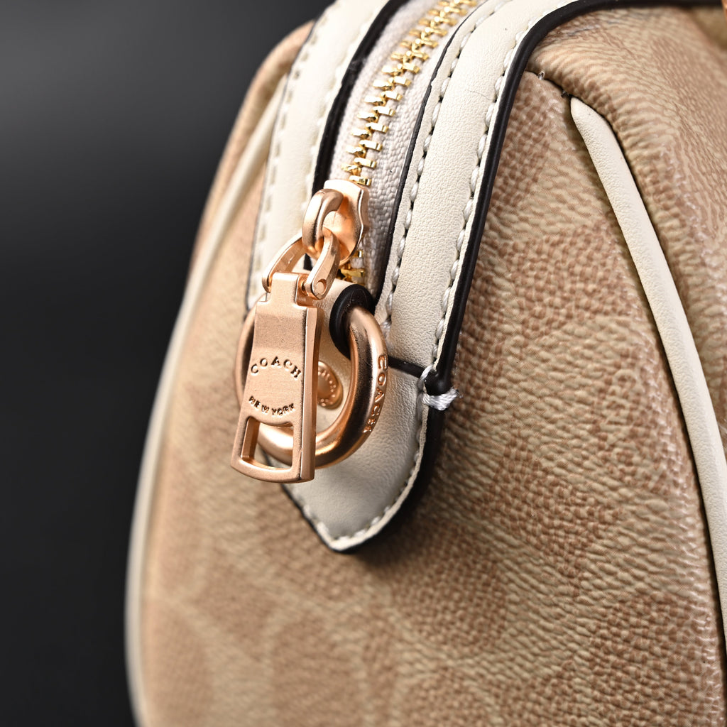 Coach Rowan Satchel ¨C Signature Canvas Top Handle Bag with Crossbody Strap (Khaki/Chalk)