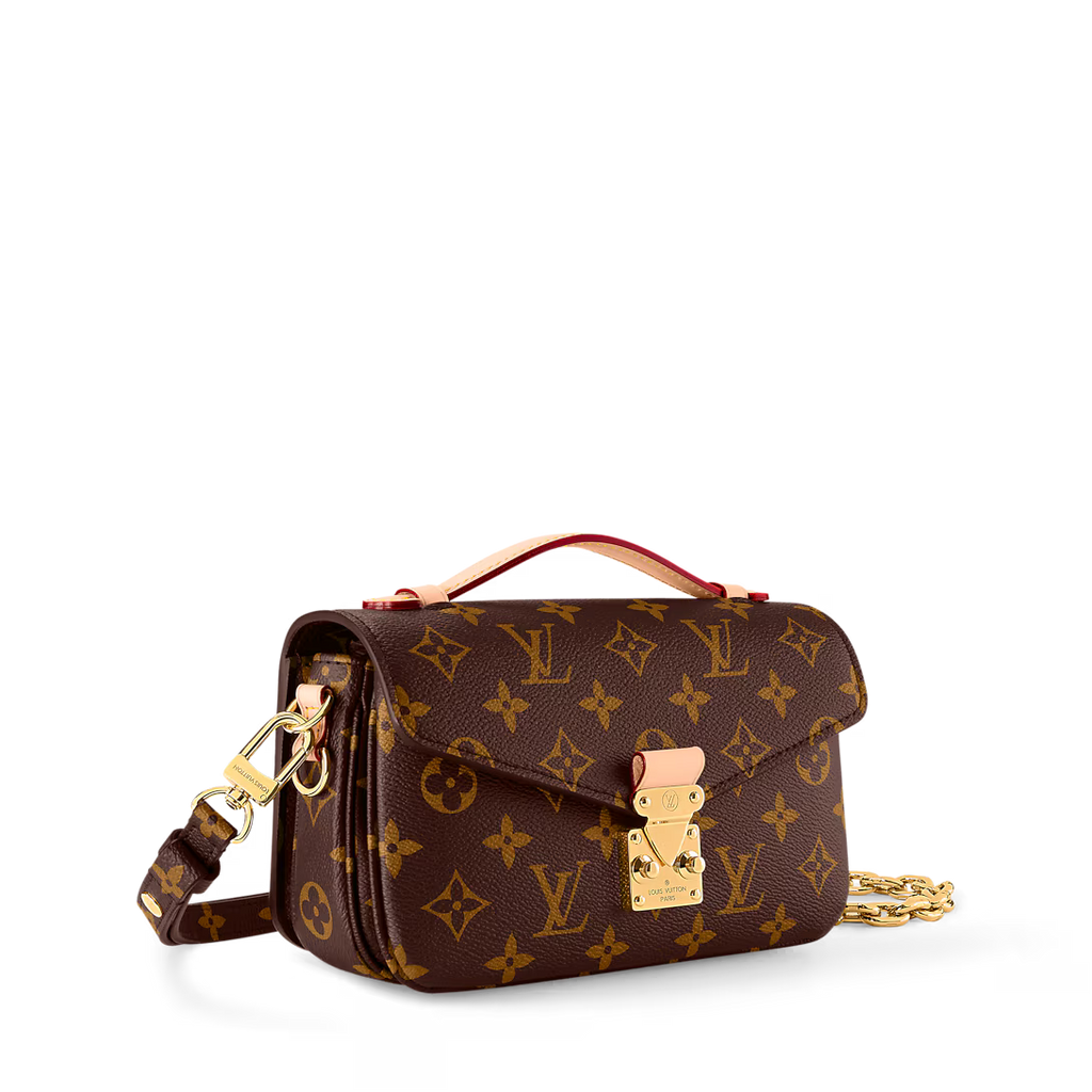 LV Pochette M¨¦tis East West Monogram Canvas Handle Crossbody Bag with Chain Strap and Leather Trim (21.5 x 13.5 x 6) cm