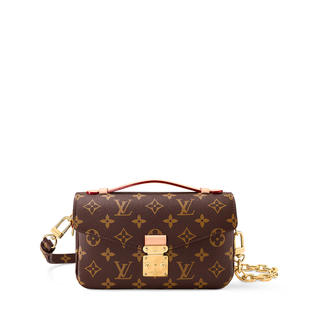 LV Pochette M¨¦tis East West Monogram Canvas Handle Crossbody Bag with Chain Strap and Leather Trim (21.5 x 13.5 x 6) cm
