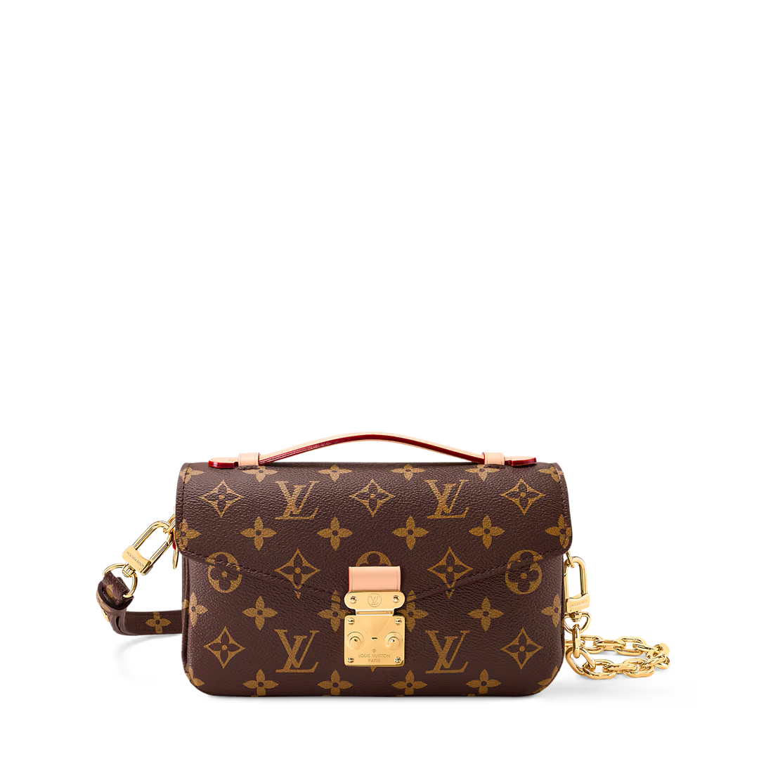 LV Pochette M¨¦tis East West Monogram Canvas Handle Crossbody Bag with Chain Strap and Leather Trim (21.5 x 13.5 x 6) cm